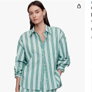NWT Gap Top Green Striped The Big Shirt Cotton Button Down Oversized Small